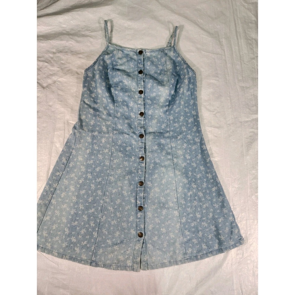Storia Womens Cotton Blend Denim Sleeveless Fit + Flare Dress Blue Sundress M